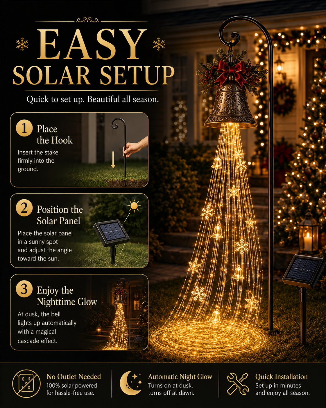 🎁Christmas Bell Cascade Solar Yard Light✨