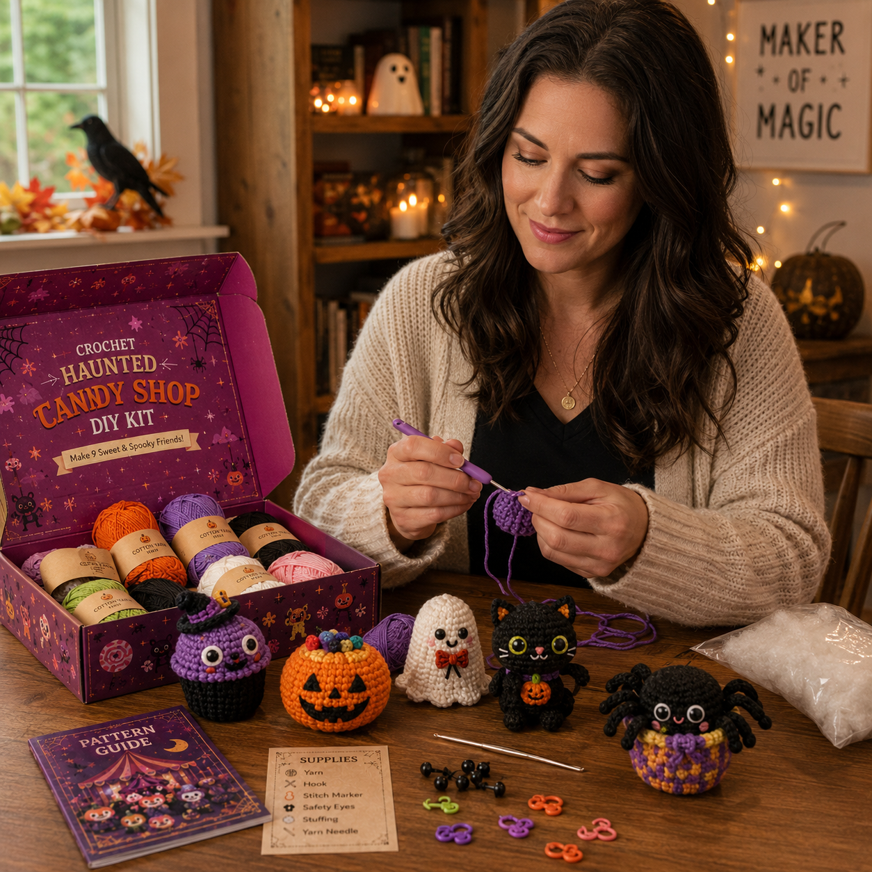 🎃 Creepy Cute Crochet Adventures — 9-Piece Halloween & Fantasy DIY Crochet Kit