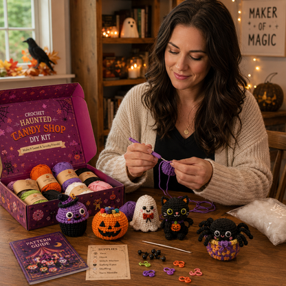 🎃 Creepy Cute Crochet Adventures — 9-Piece Halloween & Fantasy DIY Crochet Kit