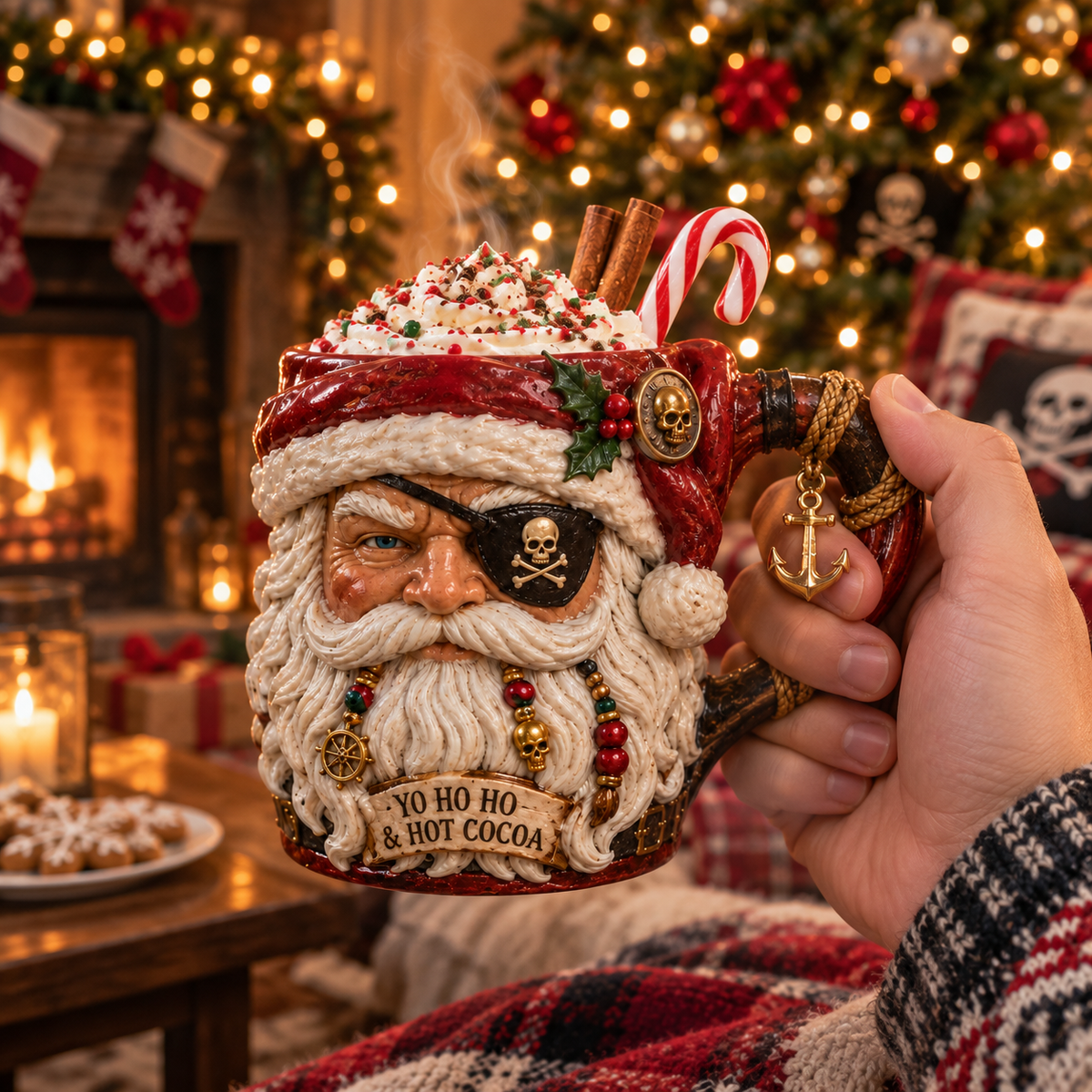 Pirate Santa Mug held by hand