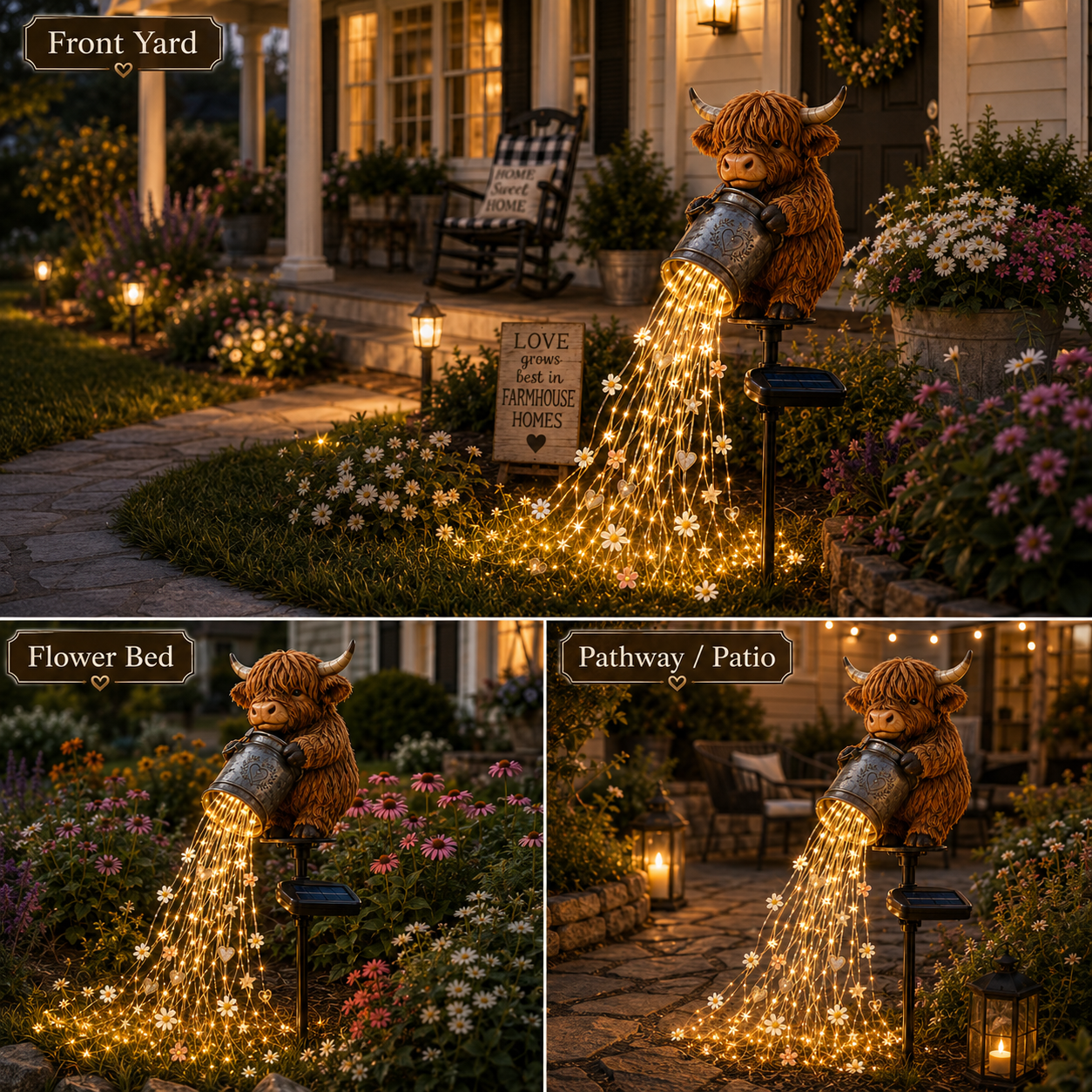🦌 Highland Cow Magic Light Waterfall™ | Solar Farmhouse Garden Decor