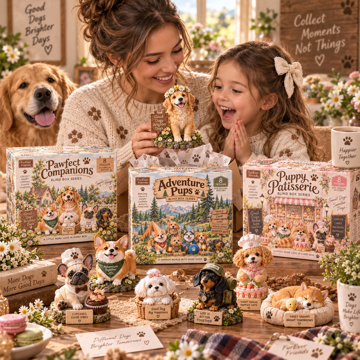 Family opening Dog Blind Boxes together