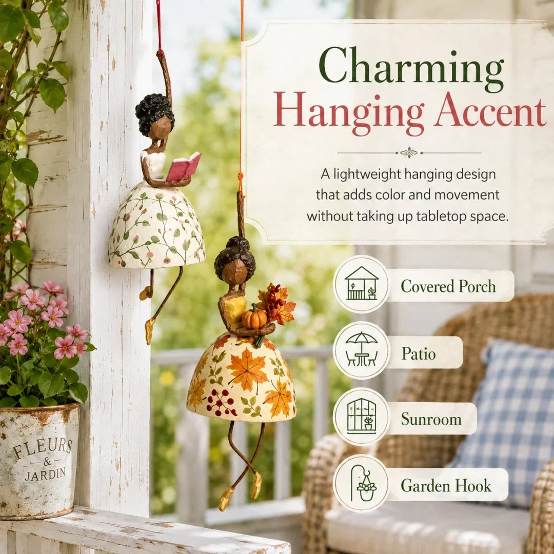 Whimsical Dancing Lady hanging in covered porch patio sunroom and garden hook settings