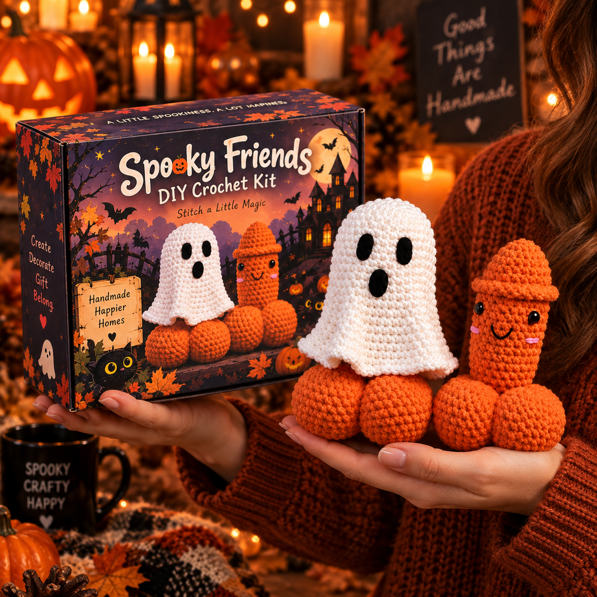 Spooky Friends crochet kit gift and finished project