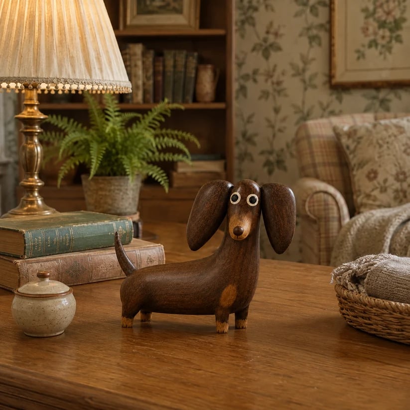 Whimsical Wood-Look Dachshund Sculpture
