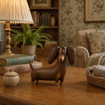 💡Whimsical Wood-Look Dachshund Sculpture