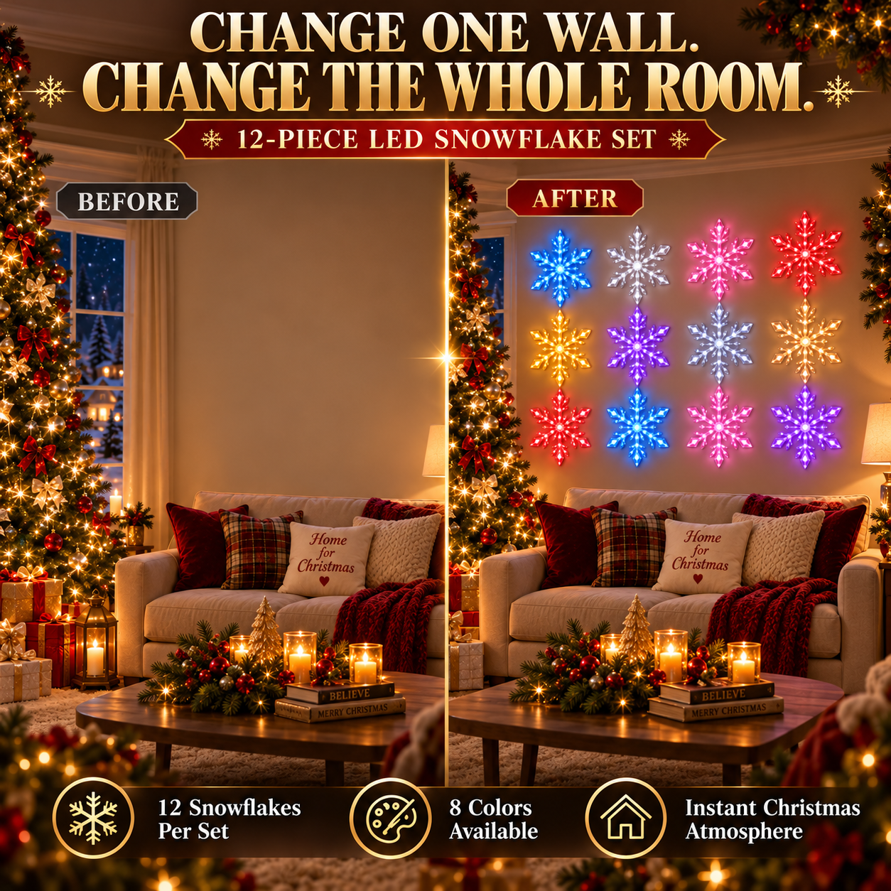 Snowflake lights decorating staircase