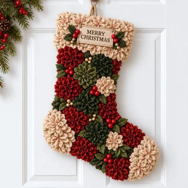 🎄✨Christmas Fabric Flower Door Hanging DIY Kit – Layered Holiday Décor