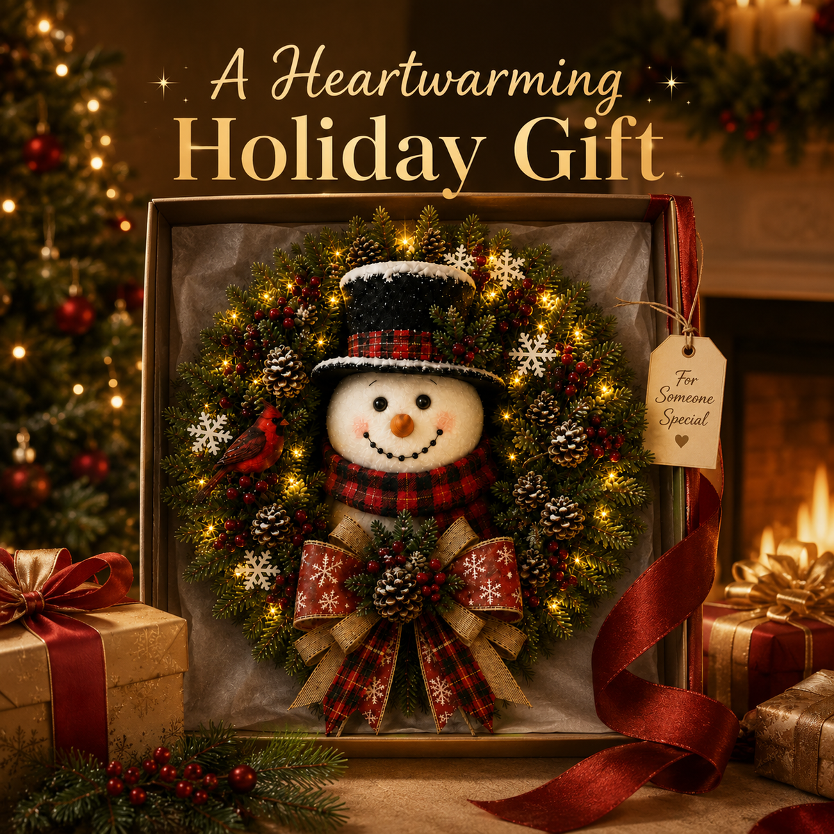 ✨✨Hot Sale 55% OFF⛄ Snowman Lighted Christmas Wreath™ – Festive Holiday Door Decor