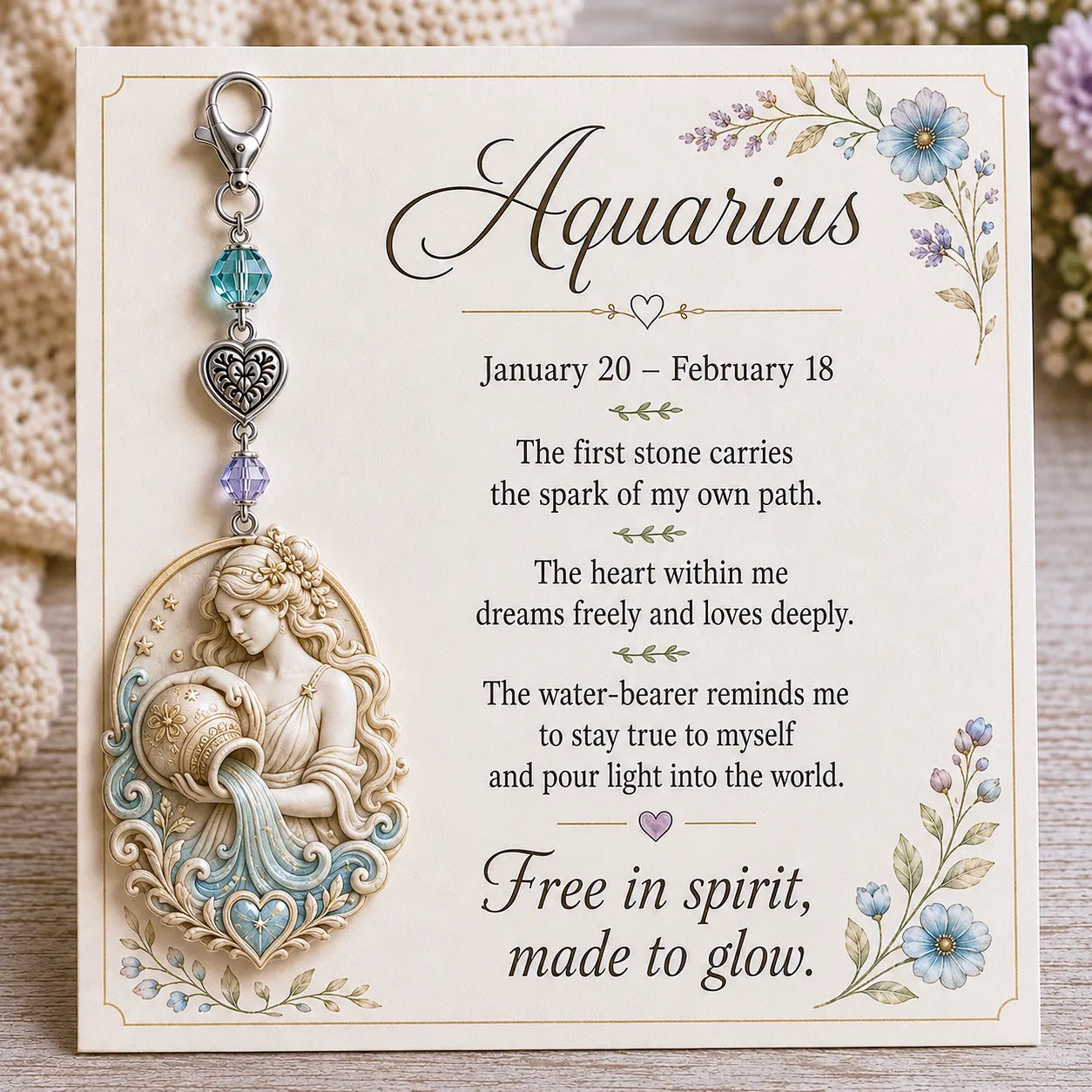 🌙12 Zodiac Birthstone Charm Keepsake Card Collection