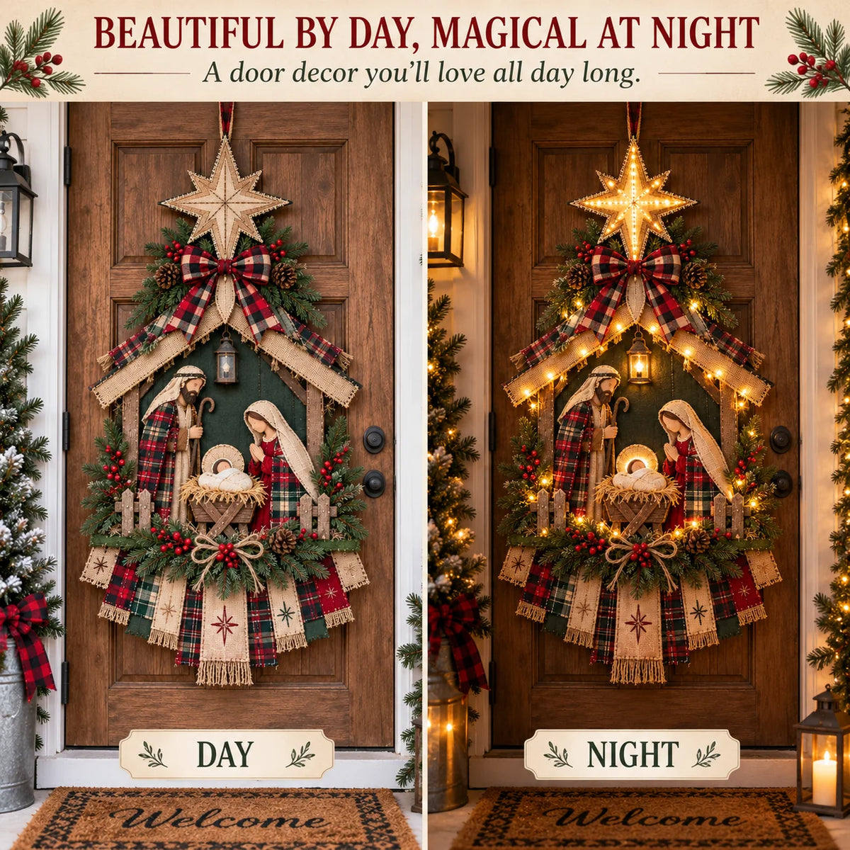 🔥Last Day 50% OFF -🌟 DIY Lighted Christmas Nativity Door Hanger Kit | Holy Family Decor