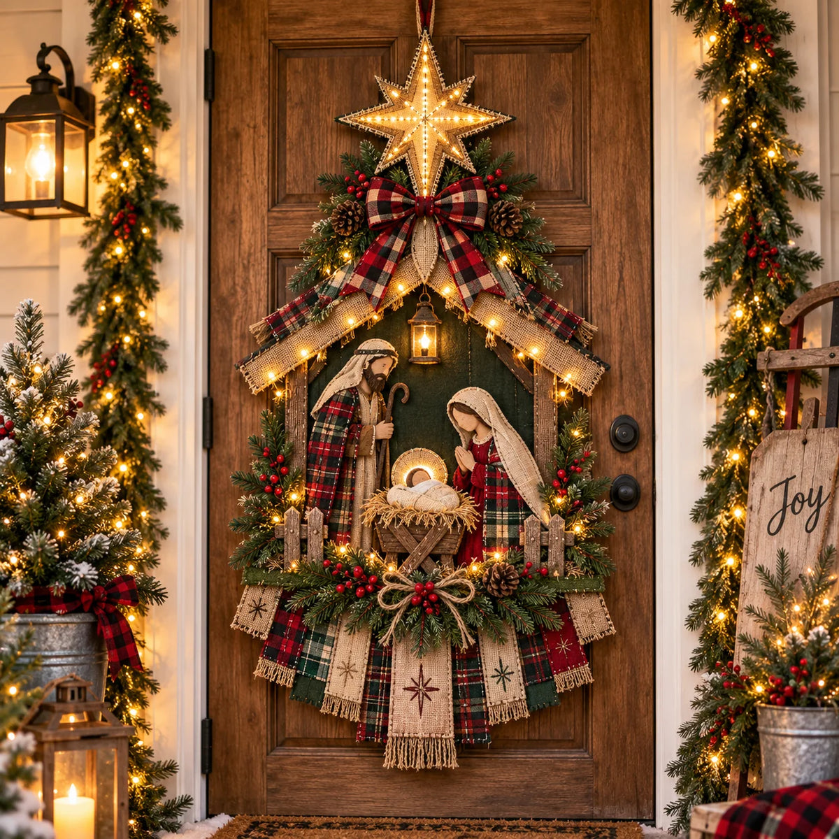 🔥Last Day 50% OFF -🌟 DIY Lighted Christmas Nativity Door Hanger Kit | Holy Family Decor