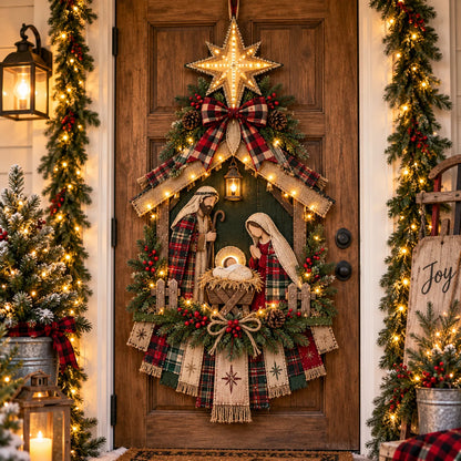 🔥Last Day 50% OFF -🌟 DIY Lighted Christmas Nativity Door Hanger Kit | Holy Family Decor