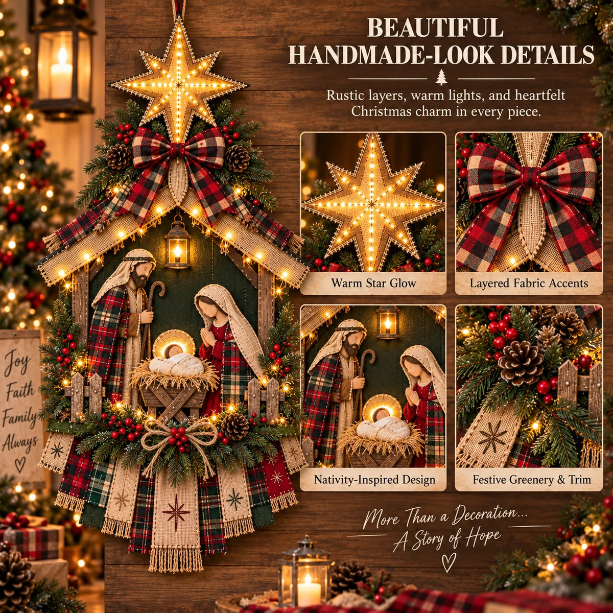 🔥Last Day 50% OFF -🌟 DIY Lighted Christmas Nativity Door Hanger Kit | Holy Family Decor