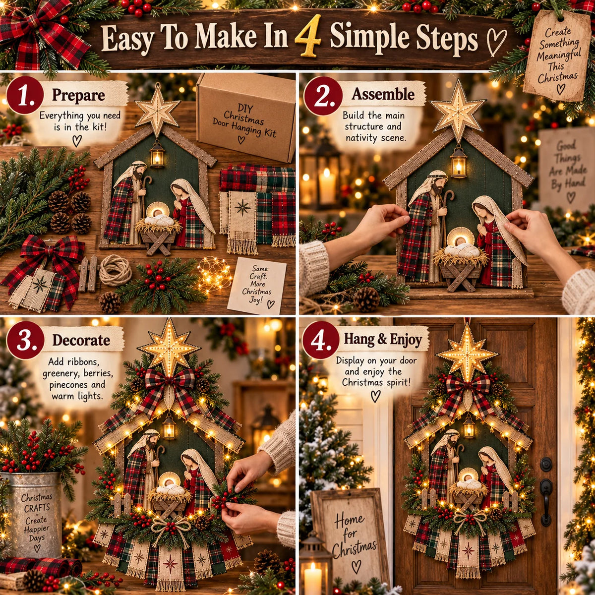 🔥Last Day 50% OFF -🌟 DIY Lighted Christmas Nativity Door Hanger Kit | Holy Family Decor