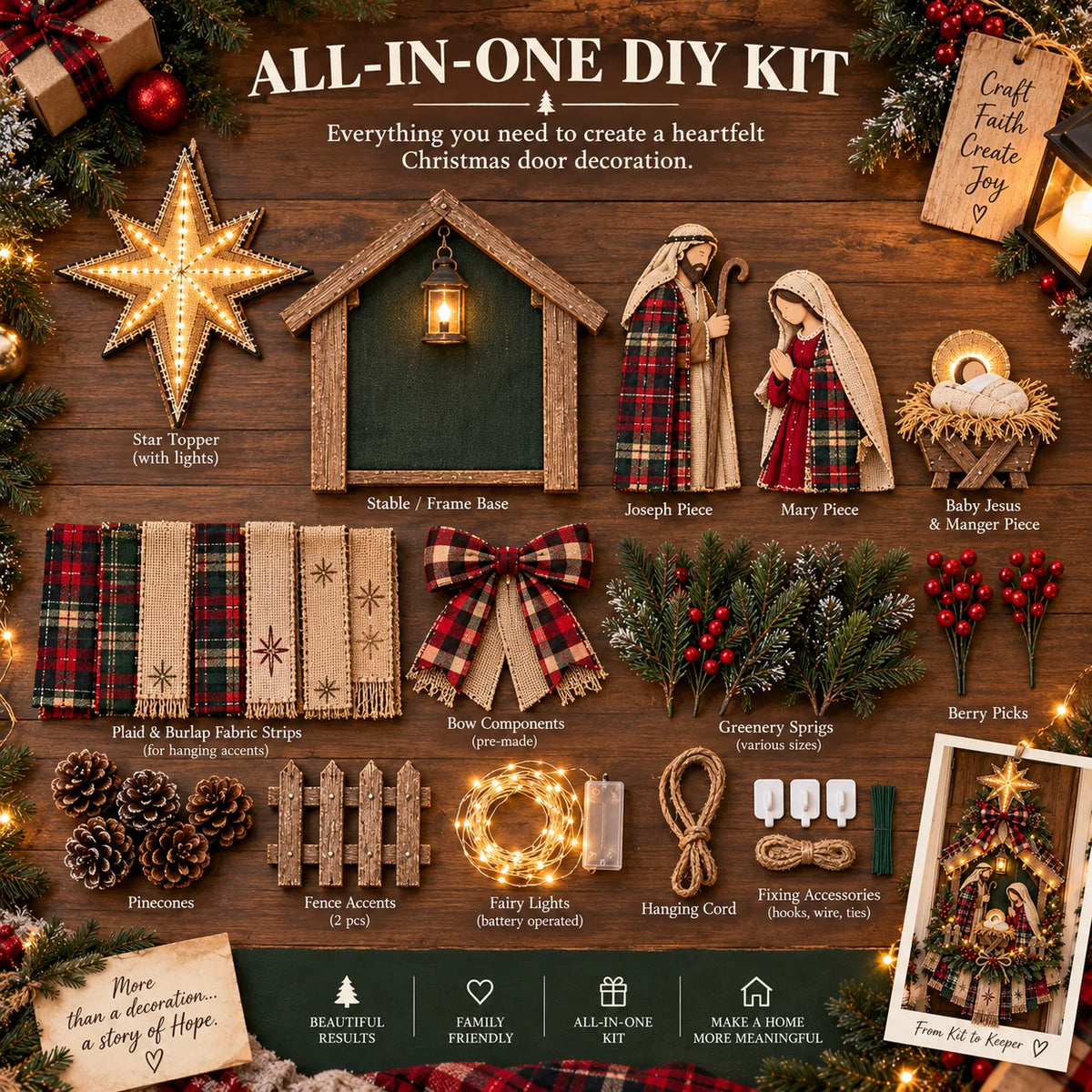 🔥Last Day 50% OFF -🌟 DIY Lighted Christmas Nativity Door Hanger Kit | Holy Family Decor