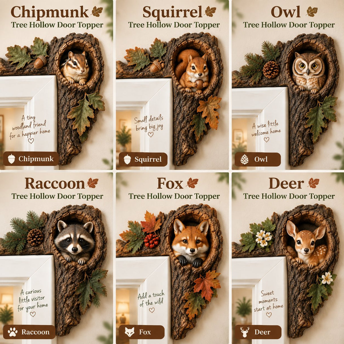⏰LAST DAY 50% OFF -🌿 Woodland Peekaboo Door Topper – 3D Tree Hollow Animal Doorframe Decor