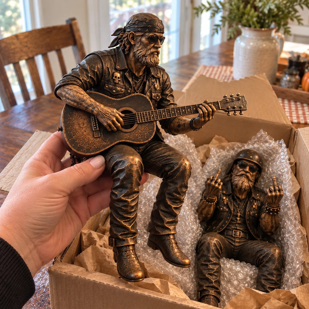 🏍️ Old Biker Soul™ – Vintage Motorcycle Rider Shelf Sitters | 5 Collectible Biker Figurines, Rustic Man Cave Decor & Gifts for Dad 🖤