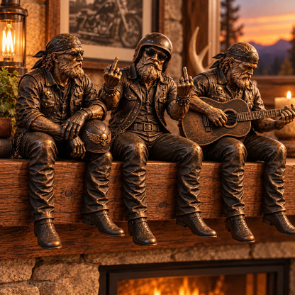 🏍️ Old Biker Soul™ – Vintage Motorcycle Rider Shelf Sitters | 5 Collectible Biker Figurines, Rustic Man Cave Decor & Gifts for Dad 🖤