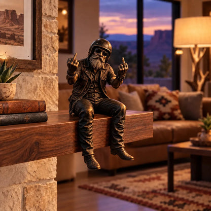 🏍️ Old Biker Soul™ – Vintage Motorcycle Rider Shelf Sitters | 5 Collectible Biker Figurines, Rustic Man Cave Decor & Gifts for Dad 🖤