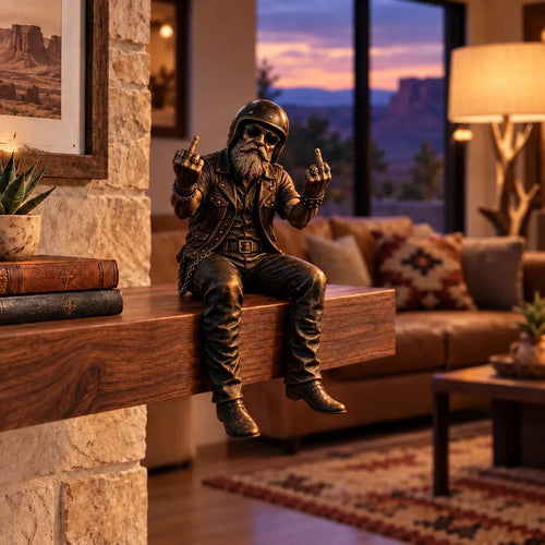 🏍️ Old Biker Soul™ – Vintage Motorcycle Rider Shelf Sitters | 5 Collectible Biker Figurines, Rustic Man Cave Decor & Gifts for Dad 🖤