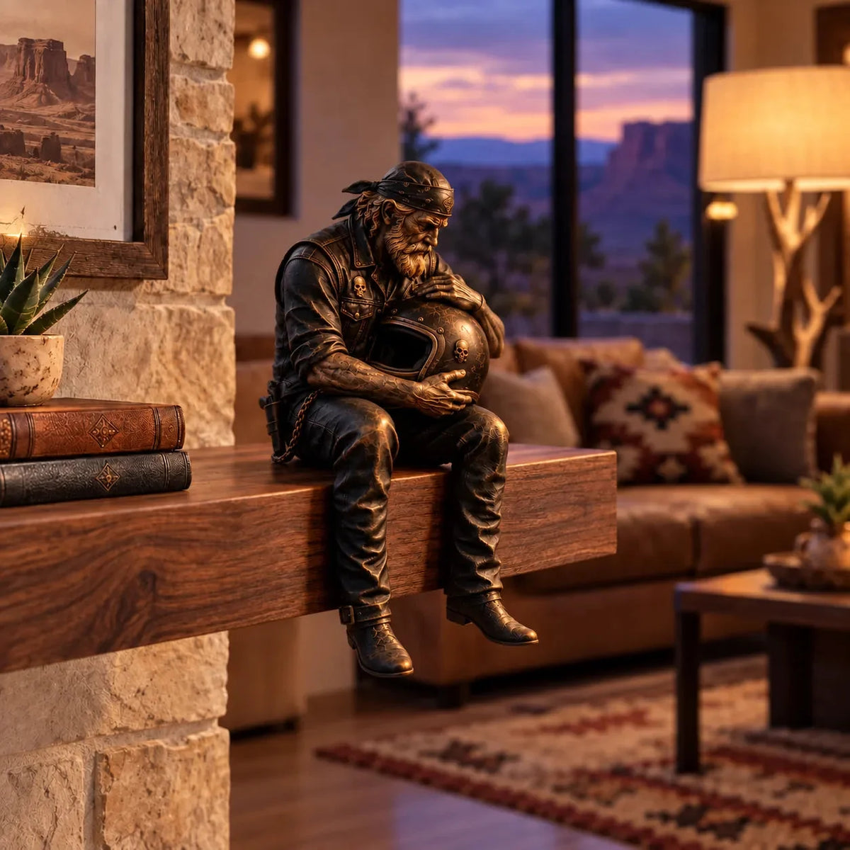 🏍️ Old Biker Soul™ – Vintage Motorcycle Rider Shelf Sitters | 5 Collectible Biker Figurines, Rustic Man Cave Decor & Gifts for Dad 🖤
