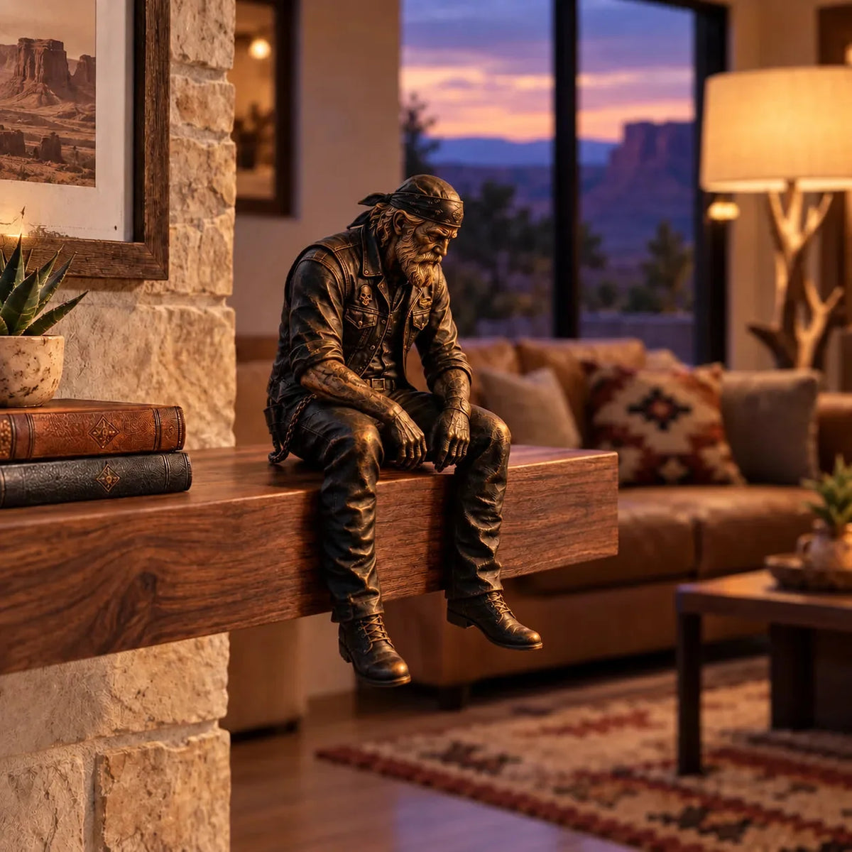 🏍️ Old Biker Soul™ – Vintage Motorcycle Rider Shelf Sitters | 5 Collectible Biker Figurines, Rustic Man Cave Decor & Gifts for Dad 🖤