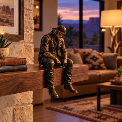 🏍️ Old Biker Soul™ – Vintage Motorcycle Rider Shelf Sitters | 5 Collectible Biker Figurines, Rustic Man Cave Decor & Gifts for Dad 🖤
