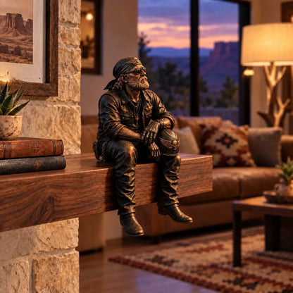 🏍️ Old Biker Soul™ – Vintage Motorcycle Rider Shelf Sitters | 5 Collectible Biker Figurines, Rustic Man Cave Decor & Gifts for Dad 🖤