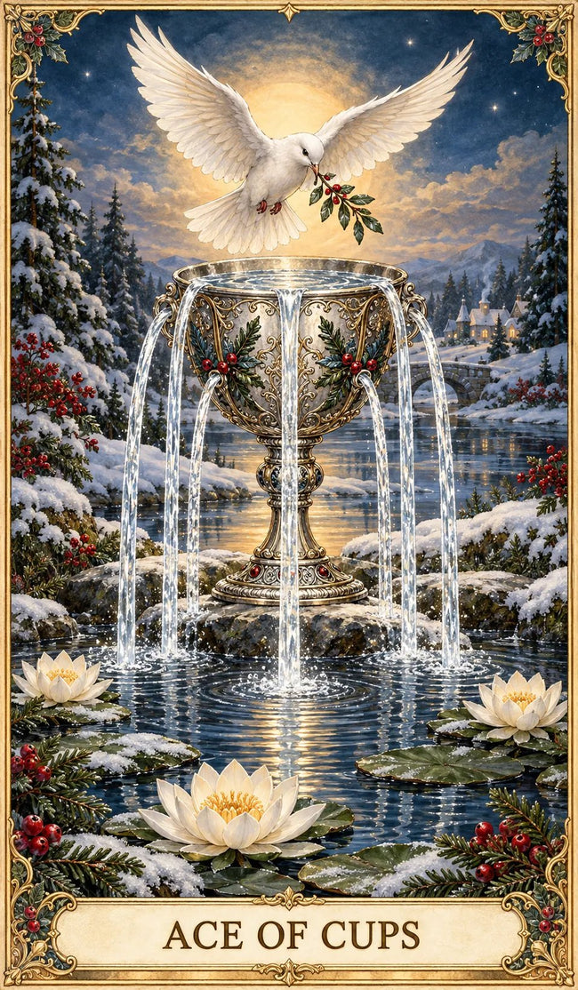 Ace of Cups Christmas tarot card
