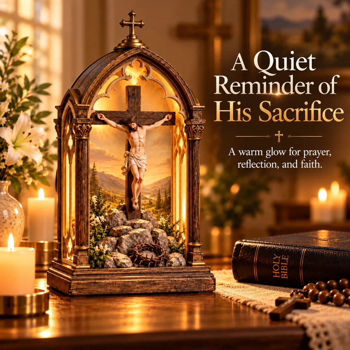 ⏰Limited Stock 50% OFF - ✝️ Illuminated Calvary Devotional Shrine | Warm Christian Prayer Décor