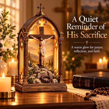 ⏰Limited Stock 50% OFF - ✝️ Illuminated Calvary Devotional Shrine | Warm Christian Prayer Décor