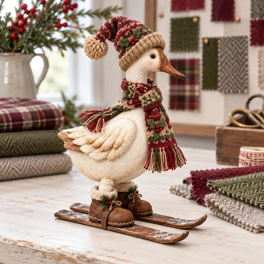 Christmas skiing goose with farmhouse textiles