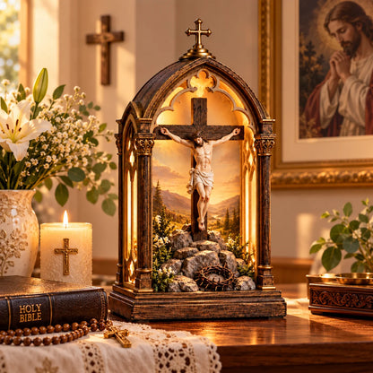 ⏰Limited Stock 50% OFF - ✝️ Illuminated Calvary Devotional Shrine | Warm Christian Prayer Décor