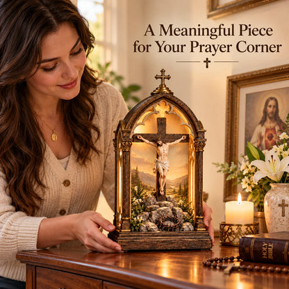 ⏰Limited Stock 50% OFF - ✝️ Illuminated Calvary Devotional Shrine | Warm Christian Prayer Décor