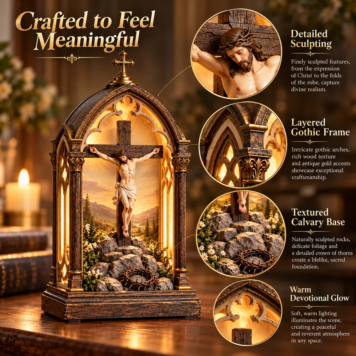 ⏰Limited Stock 50% OFF - ✝️ Illuminated Calvary Devotional Shrine | Warm Christian Prayer Décor