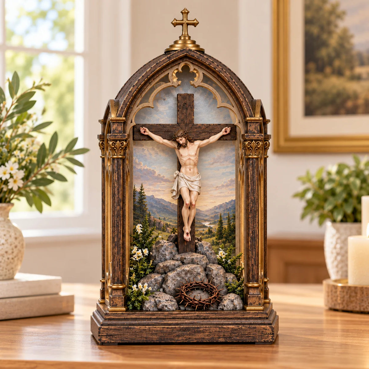 ⏰Limited Stock 50% OFF - ✝️ Illuminated Calvary Devotional Shrine | Warm Christian Prayer Décor