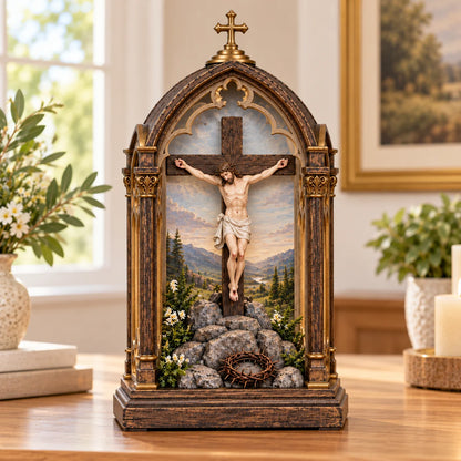 ⏰Limited Stock 50% OFF - ✝️ Illuminated Calvary Devotional Shrine | Warm Christian Prayer Décor