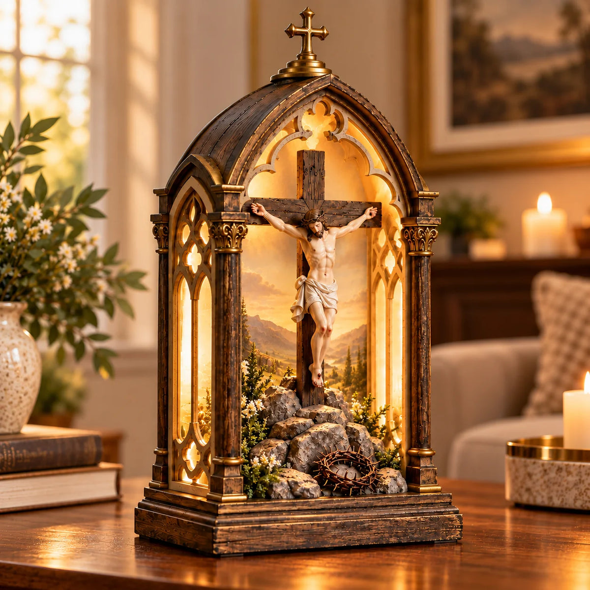 ⏰Limited Stock 50% OFF - ✝️ Illuminated Calvary Devotional Shrine | Warm Christian Prayer Décor