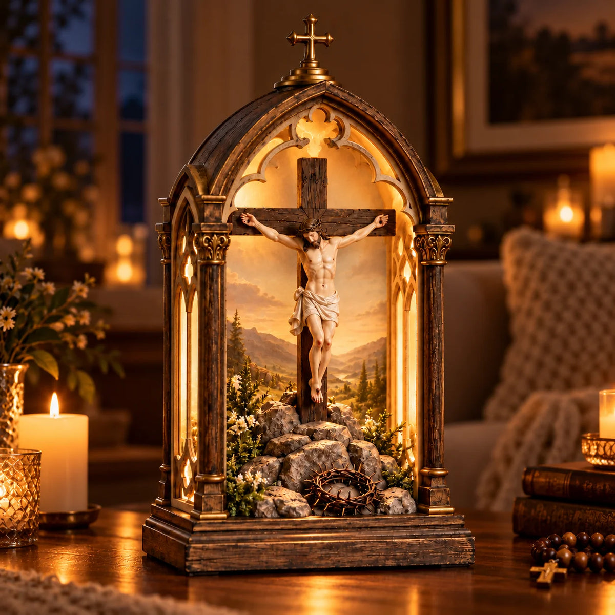 ⏰Limited Stock 50% OFF - ✝️ Illuminated Calvary Devotional Shrine | Warm Christian Prayer Décor