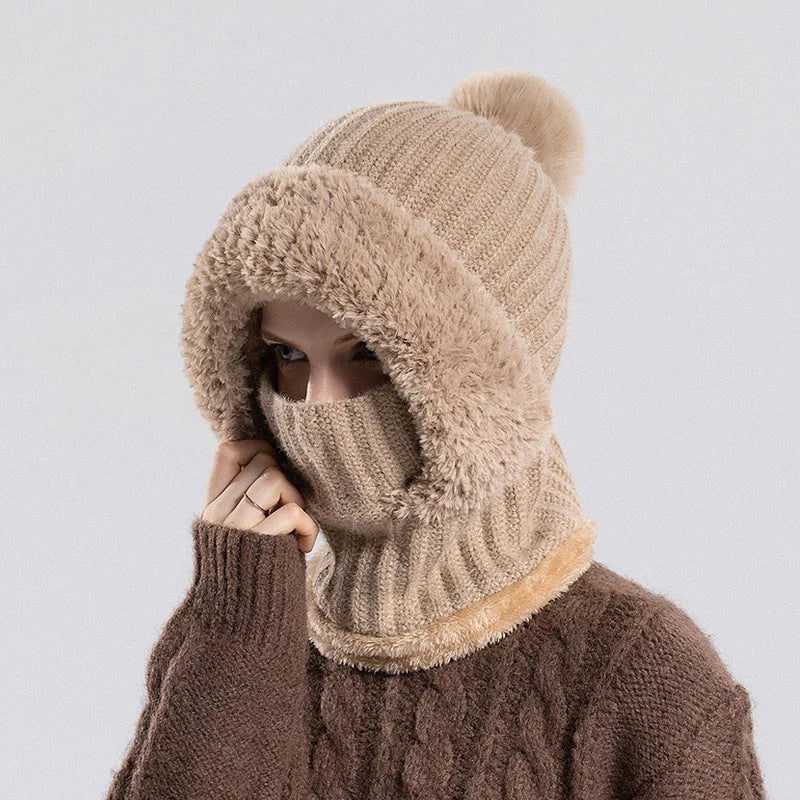Women's 3-in-1 Winter Knit Hat – Warm Beanie, Scarf & Face Cover