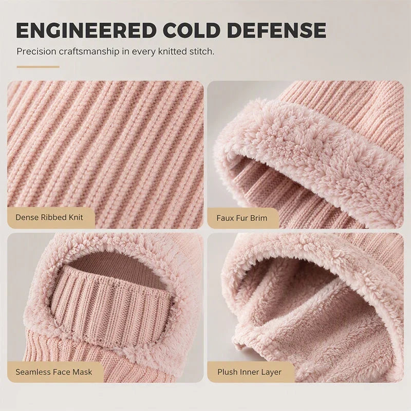Women's 3-in-1 Winter Knit Hat – Warm Beanie, Scarf & Face Cover