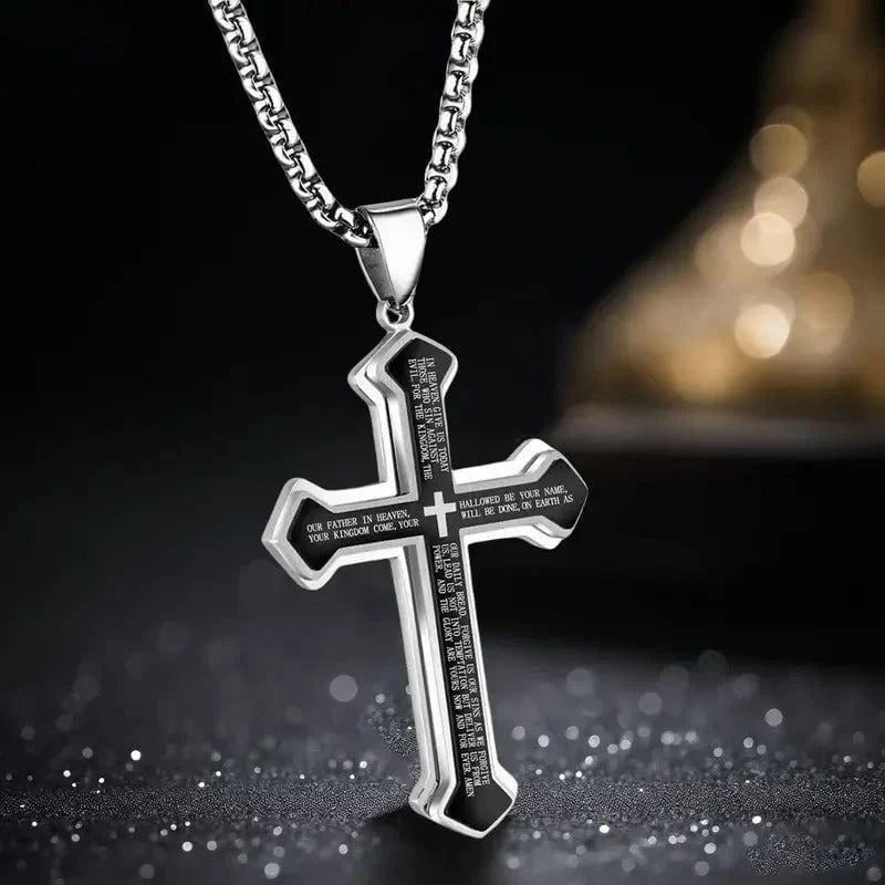 Lord's Prayer layered cross necklace