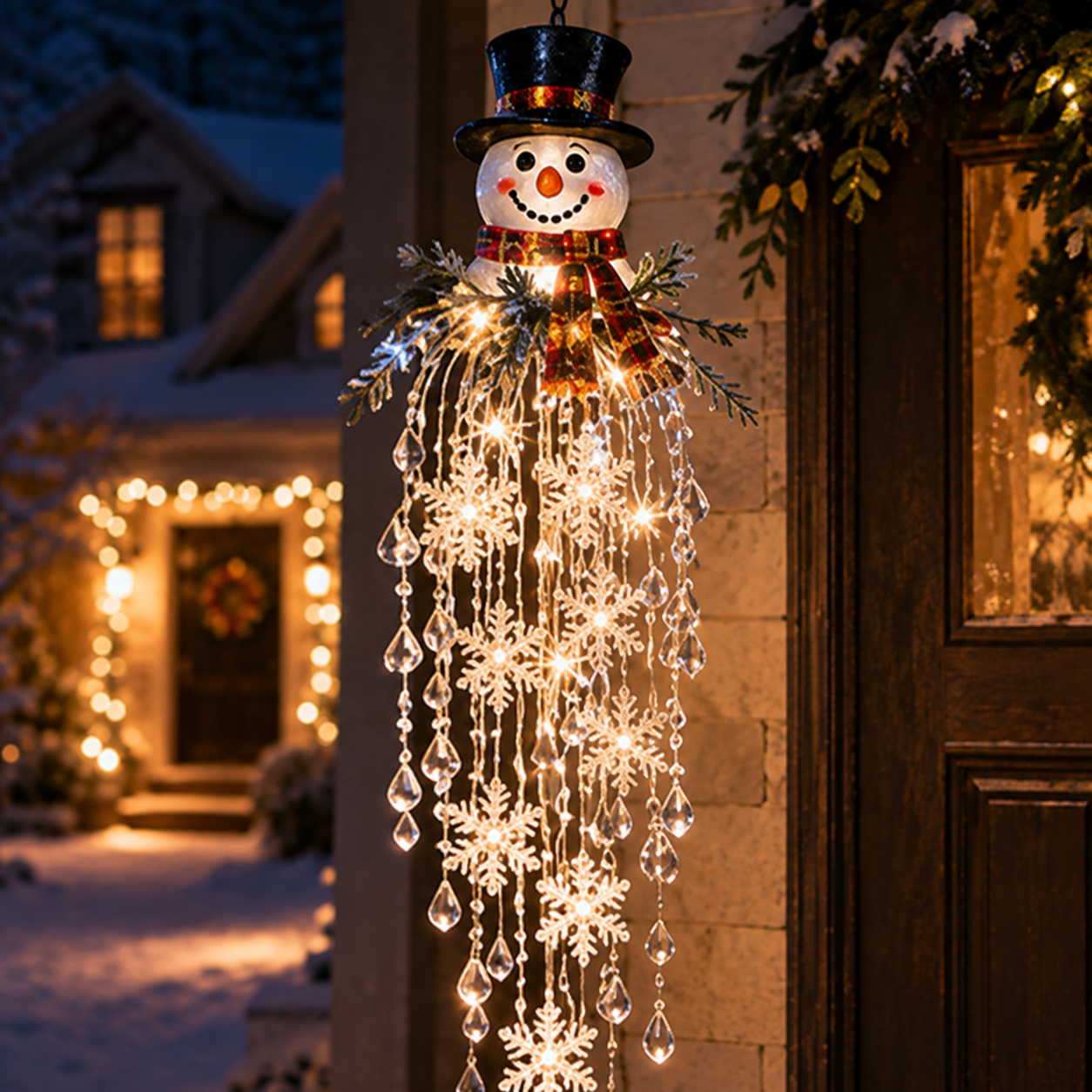 Crystal Cascade Christmas Light – Hanging Snowflake & Crystal LED Porch Décor ✨❄️