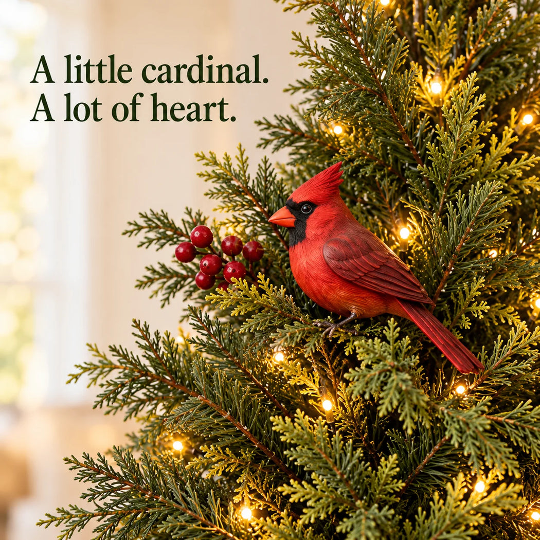Cardinal Christmas tree in a festive home setting