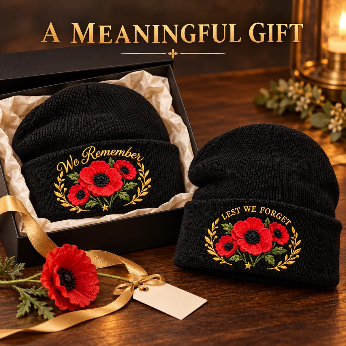 "Lest We Forget" Poppy Embroidered Beanie