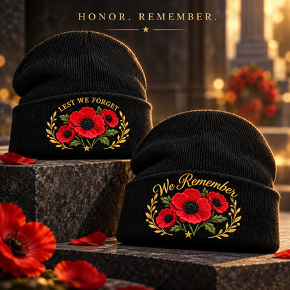 "Lest We Forget" Poppy Embroidered Beanie
