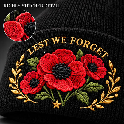 "Lest We Forget" Poppy Embroidered Beanie
