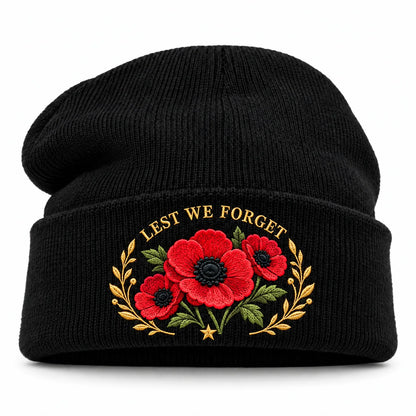 "Lest We Forget" Poppy Embroidered Beanie