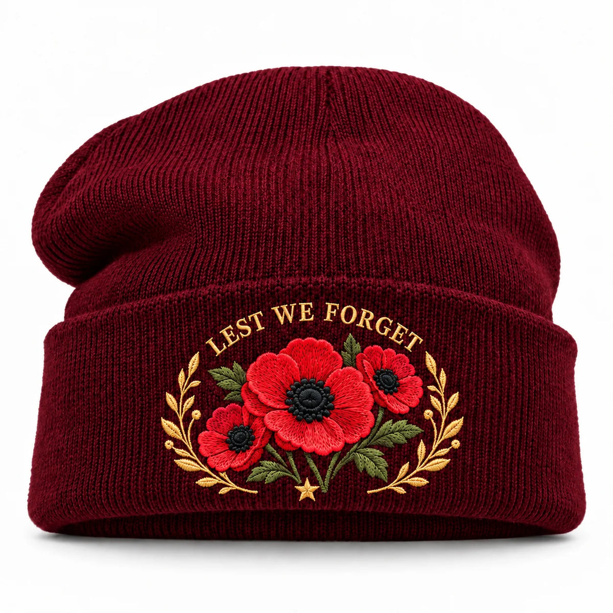 "Lest We Forget" Poppy Embroidered Beanie